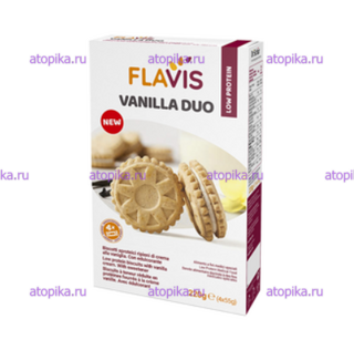 Печенье c ванильной начинкой "Vanilla Duo", ТМ FLAVIS (Dr.Schar) с низк.сод.белка  - интернет-магазин диетических продуктов, товаров для аллергиков и астматиков